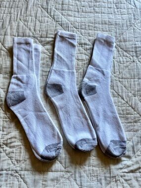 NWOT Classic White Crew Socks with Gray Reinforced Heel & Toe